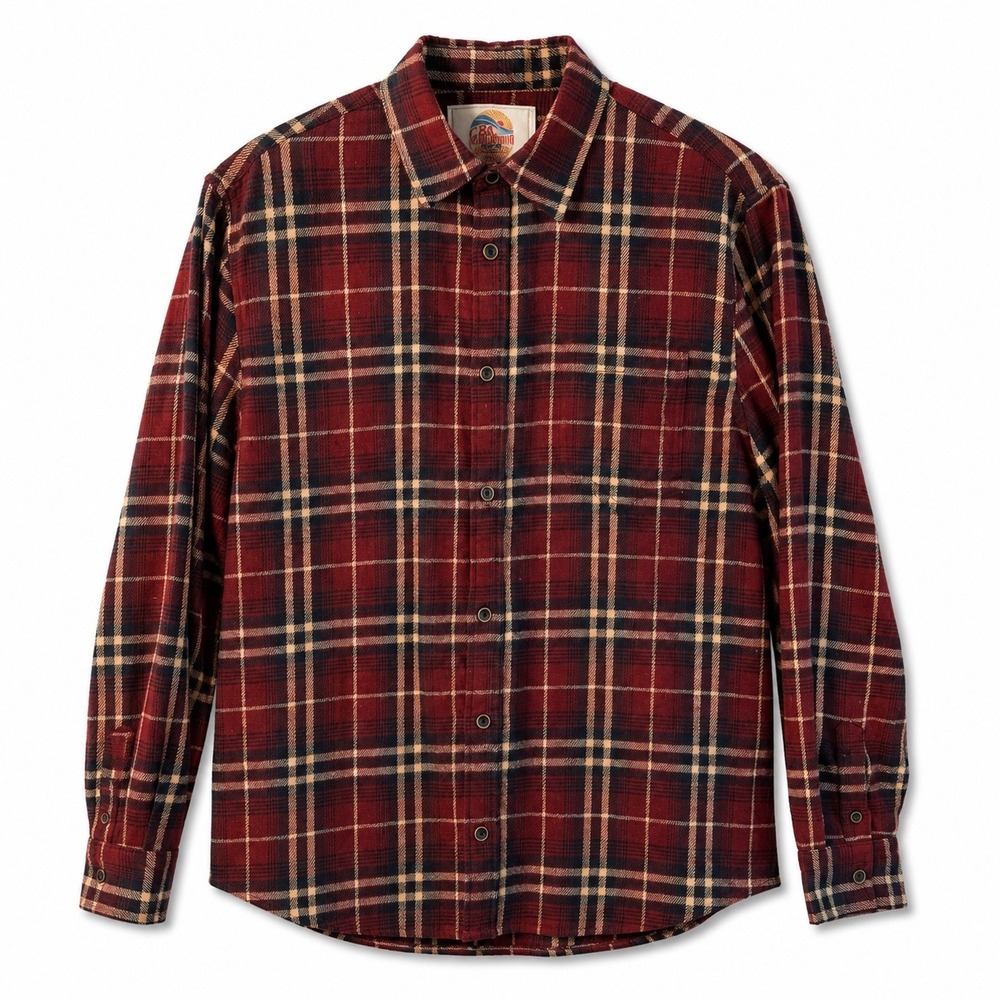 C&C California Men Large Red Plaid King Canyon Graphic Flannel Button Down Shirt
